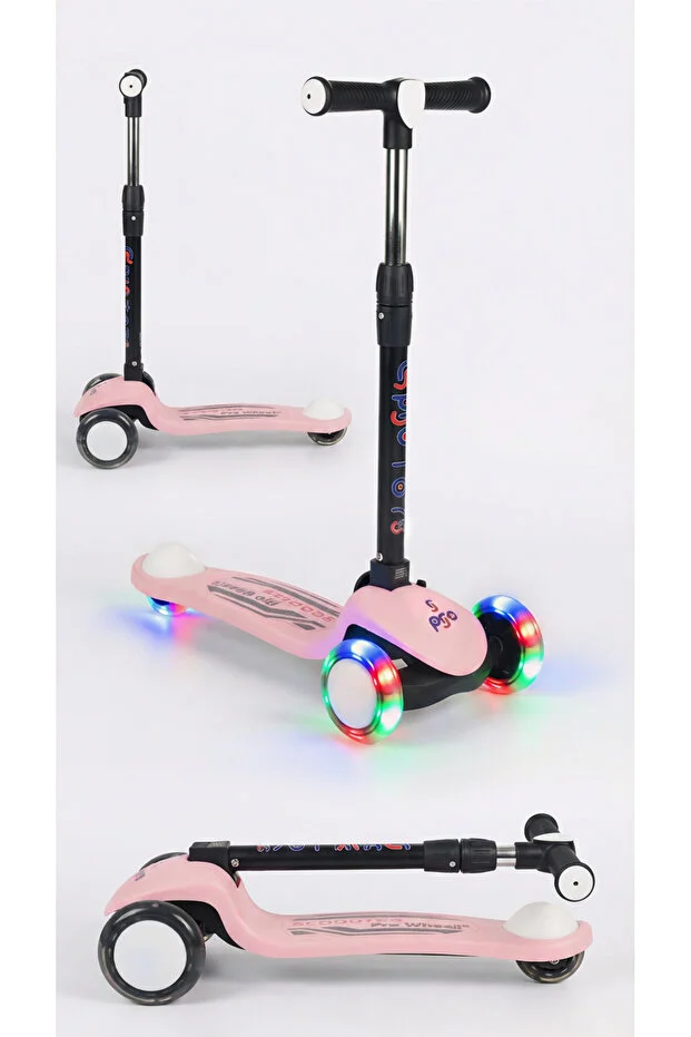 Işık/Ledli Üç Teker Yükseklik Ayarlanabilir ve Katlanabilir Fren Sistemli Çocuk Scooter